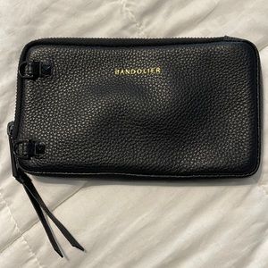 Bandolier- Pebble Leather Zip Pouch in Black/Gold